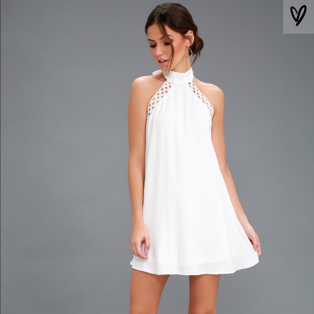 Any Sway, Shape, or Form White Lace Halter Dress